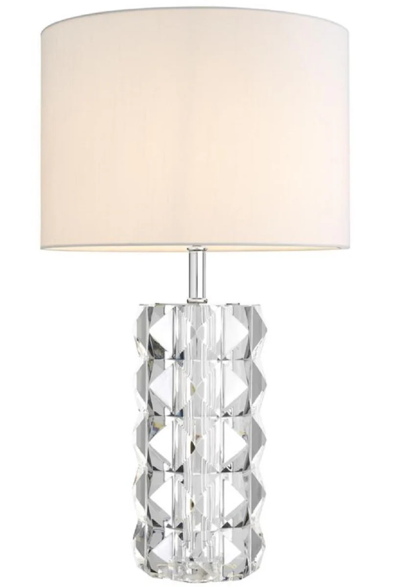 Casa Padrino lámpara de mesa de cristal de lujo plata / blanco Ø 43 x H. 75 cm - Lámpara de Mesa con Pantalla de Hotel & Restaurant