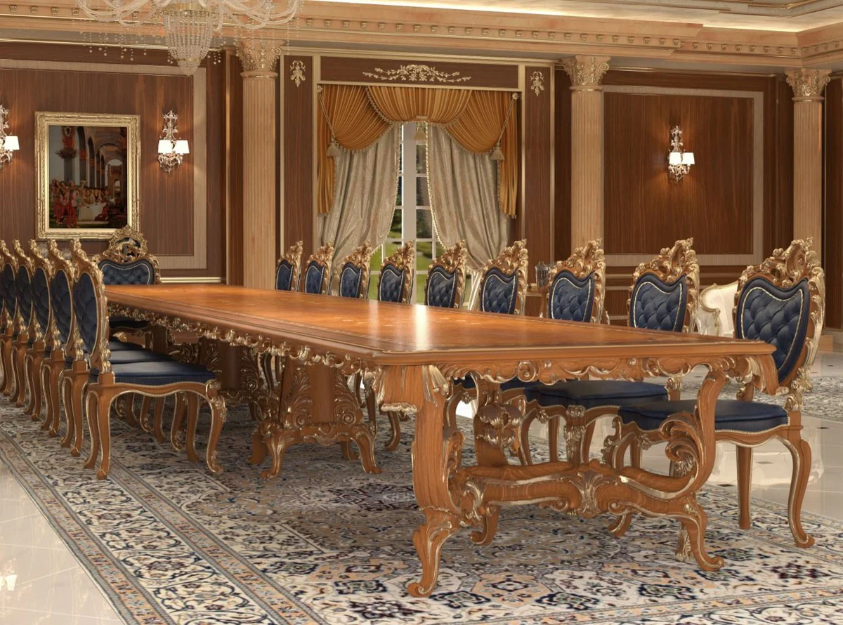 Casa Padrino mesa de comedor barroco de lujo marr¨®n / oro - Diferentes Tama?os - Magn¨ªfica mesa de comedor de madera maciza - Muebles de castillo de restaurante de hotel - Calidad de Lujo
