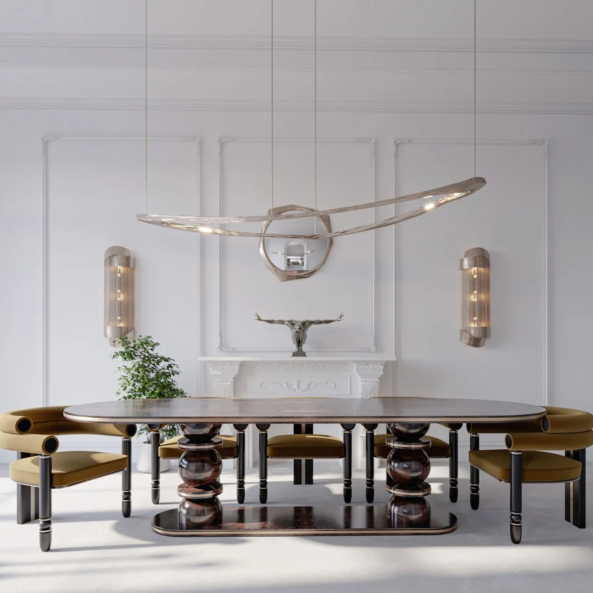 Casa Padrino mesa de comedor de lujo marr¨®n oscuro / lat¨®n 240 x 110 x A. 76 cm - Mesa de comedor ovalada de madera maciza - Muebles de comedor - Muebles de lujo