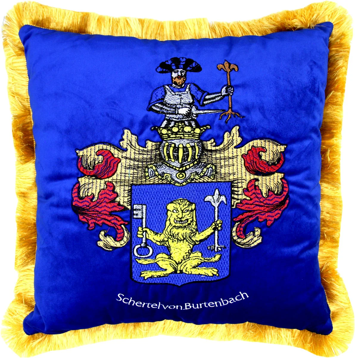 Casa Padrino almohada decorativa de lujo escudo de armas Freiherr Schertel by Burtenbach azul real / dorado