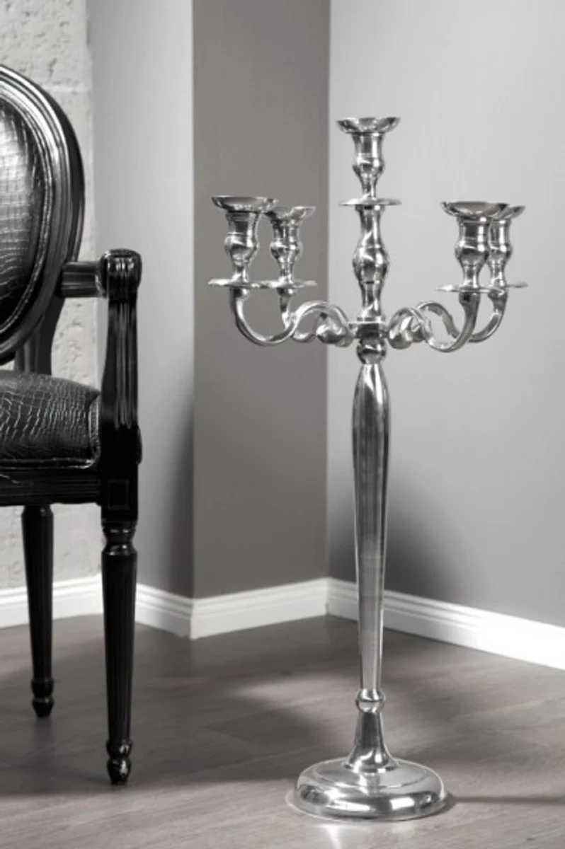 Casa Padrino Designer Candle Holder Polished aluminum Silver Shine Classic 5-Arm Height 80 cm - Candlesticks