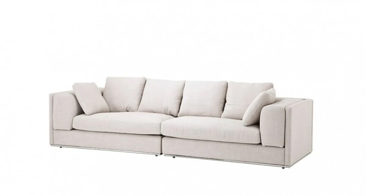 Casa Padrino luxury sofa panama natural with polished steel base - Luxury Furniture