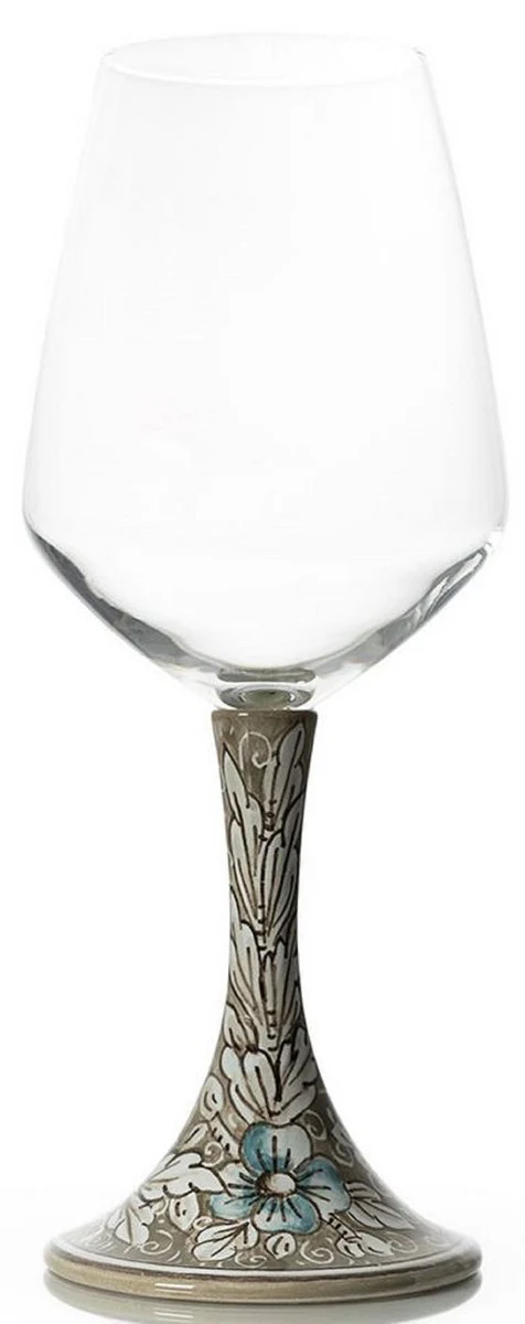 Casa Padrino conjunto de 6 copas de vino de cer¨¢mica de lujo marr¨®n / multicolor A. 23,5 cm - Copas de vino hechas y pintadas a mano - Accesorios hoteles y restaurantes - Hecho en Italia