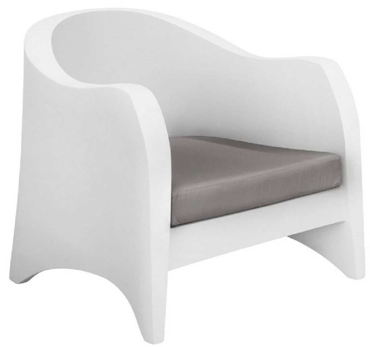 Casa Padrino sillón de jardín de diseño blanco mate / gris oscuro 79 x 72 x A. 73 cm - Sillón de jardín de terraza resistente a la intemperie - Muebles de Hotel - Calidad de Lujo