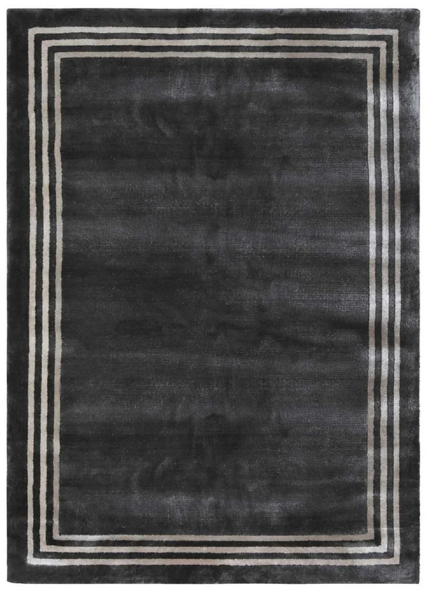 Casa Padrino alfombra de lujo de viscosa negro / gris 160 x 230 cm - Alfombra rectangular para salón - Alfombra moderna para dormitorio - Interior de lujo - Calidad de lujo