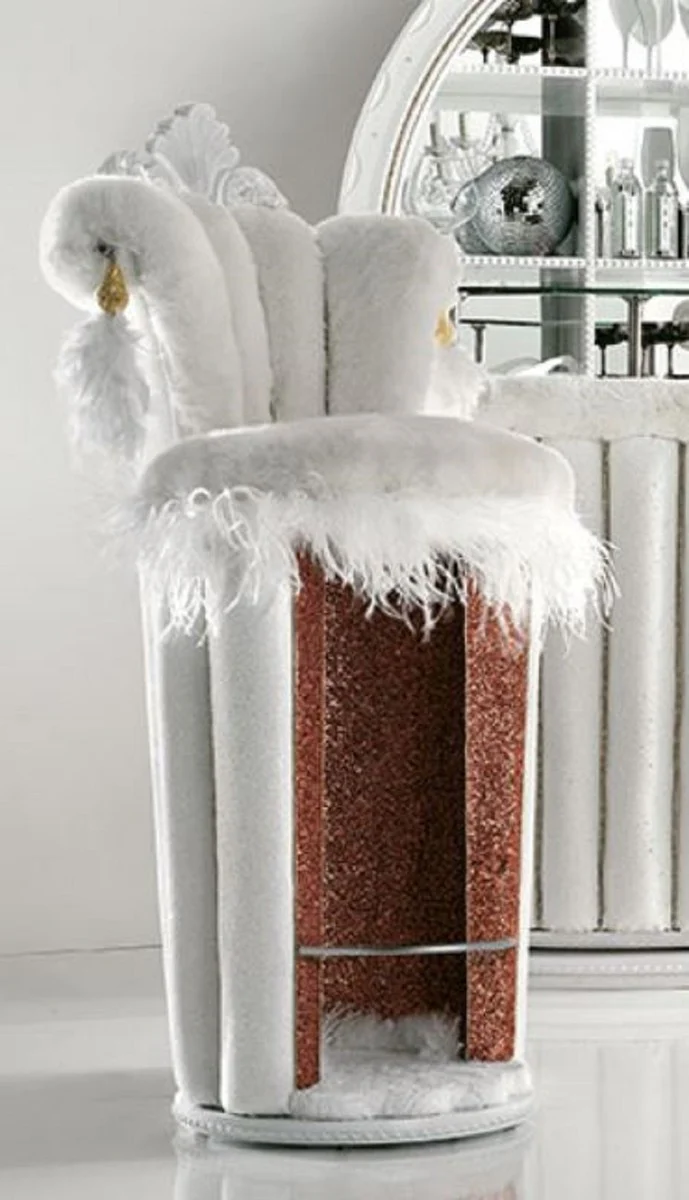 Casa Padrino silla de bar barroco de lujo blanco / rojo / oro - Magn¨ªfico taburete de bar estilo barroco - Magn¨ªfico mobiliario barroco de bar y hotel - Calidad de primera clase - Hecho en Italia