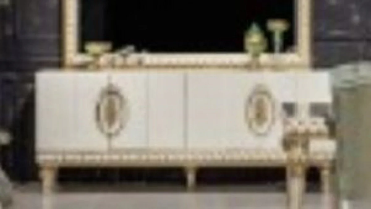 Casa Padrino aparador barroco de lujo blanco / oro - Gabinete de madera maciza de estilo barroco - Muebles de comedor de lujo en estilo barroco - Muebles de comedor barrocos