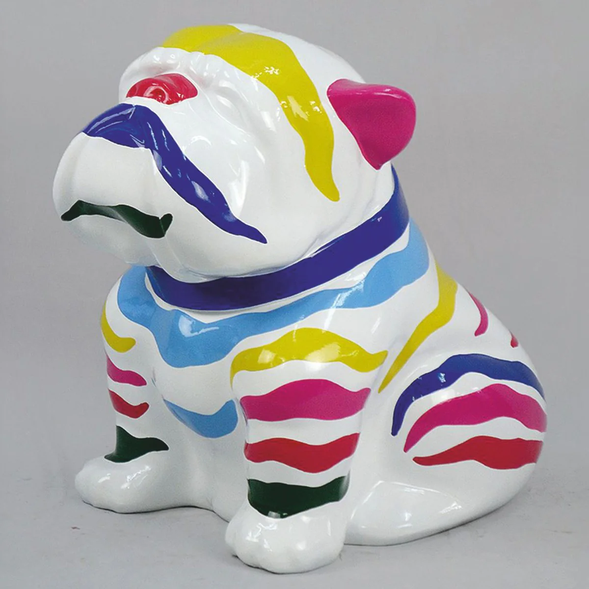Casa Padrino Figura Decorativa de Bulldog Blanco / Colorido - Al. 60 cm - Escultura Decorativa