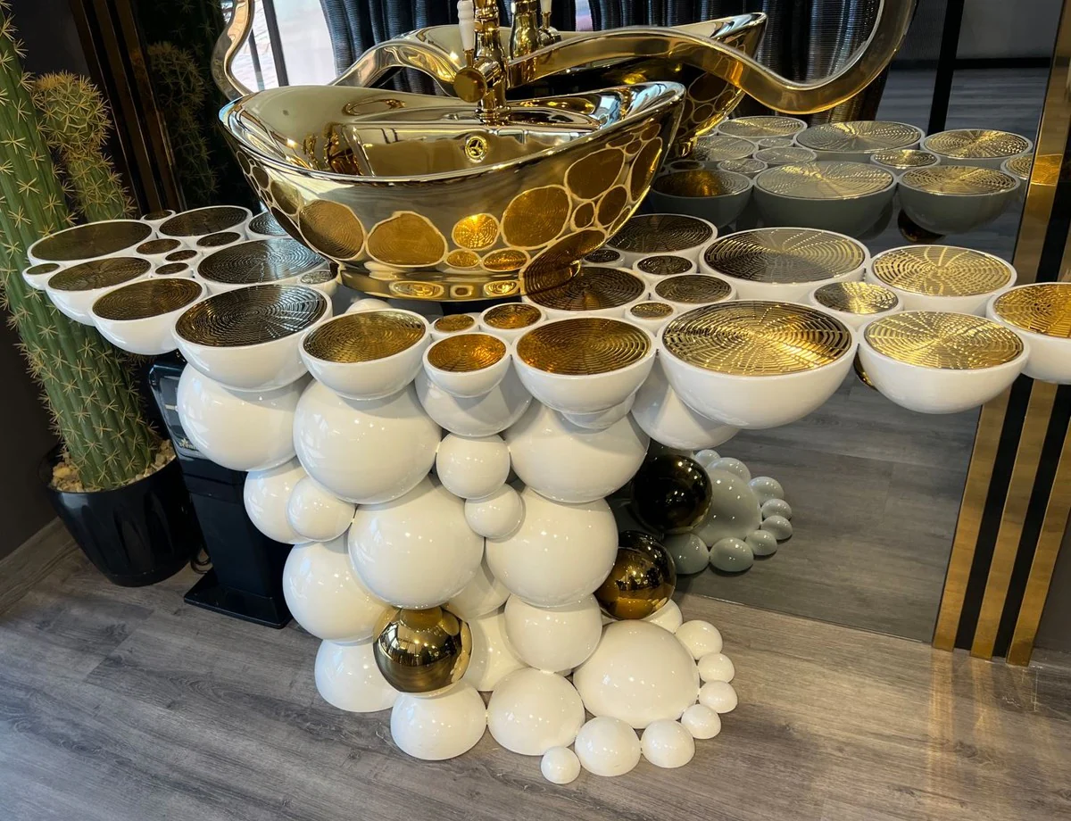 Casa Padrino conjunto de ba?o de dise?o de lujo blanco / oro 150 x 58 x A. 70 cm - 1 Tocador con Lavabo y Grifo - Muebles de ba?o - Muebles de lujo - Muebles de dise?o