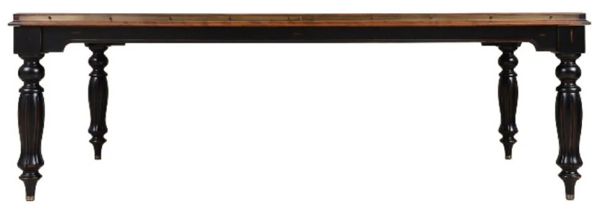 Casa Padrino Mesa de Comedor de Estilo Vintage de Lujo Natural / Marr¨®n / Negro 240 x 120,5 x A. 77,5 cm - Mesa de Comedor de Madera Maciza - Muebles Muebles de Comedor de Estilo Vintage de Lujo