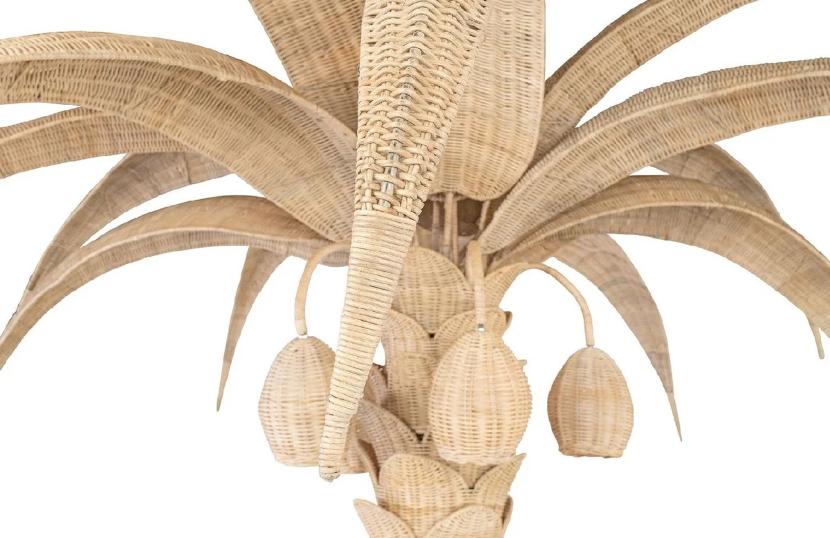 Casa Padrino lámpara de pie de lujo palmera natural Ø 260 x A. 280 cm - Lámpara de pie de ratán con diseño de palma - Lámpara de pie de salón - Luces de lujo - Lámparas de pie de lujo