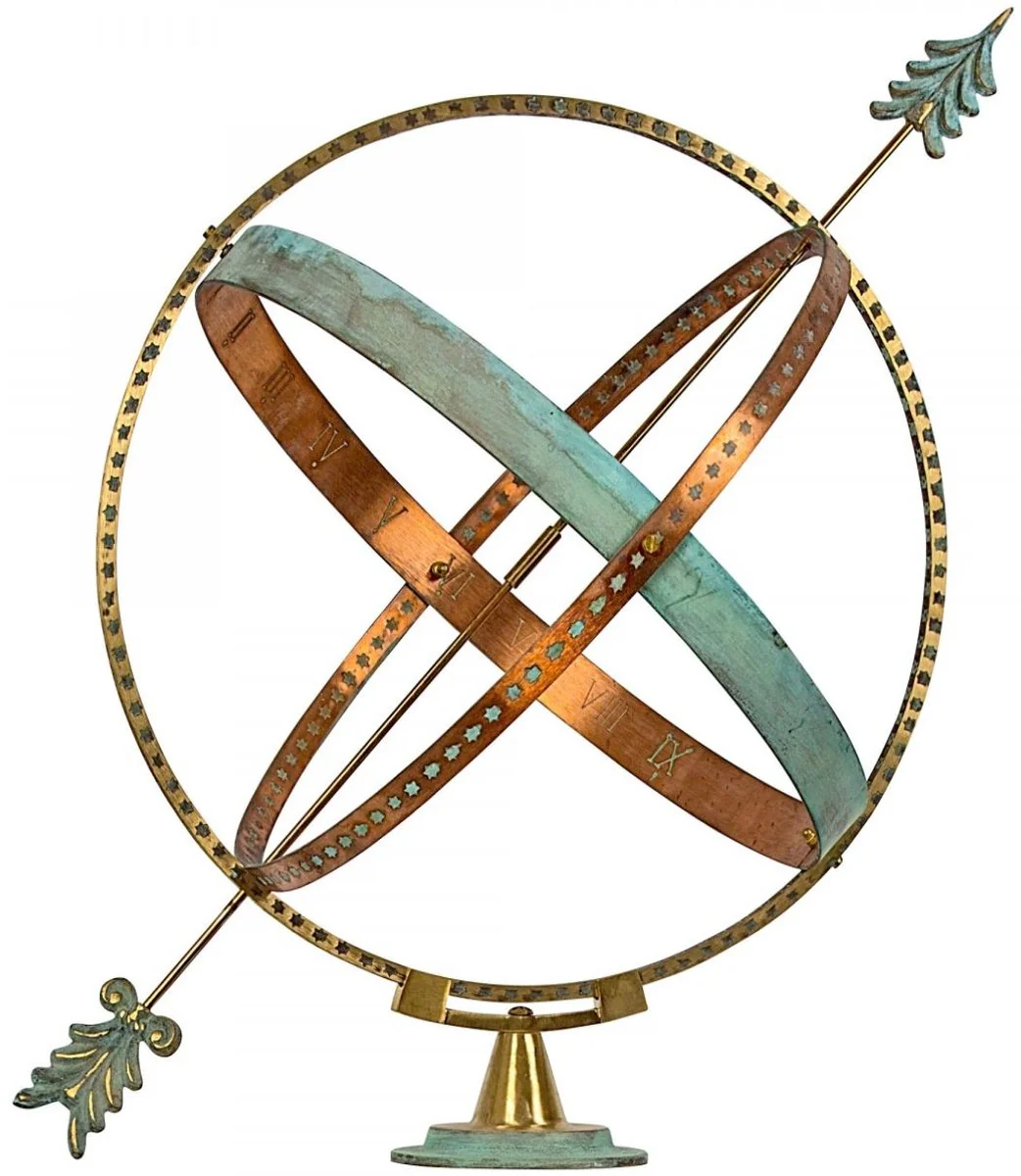 Casa Padrino Reloj de Sol de Art Nouveau Oro / Cobre / Verde Menta Ø 50 x H. 60 cm - Decoración de Jardín de Lujo Hecha a Mano