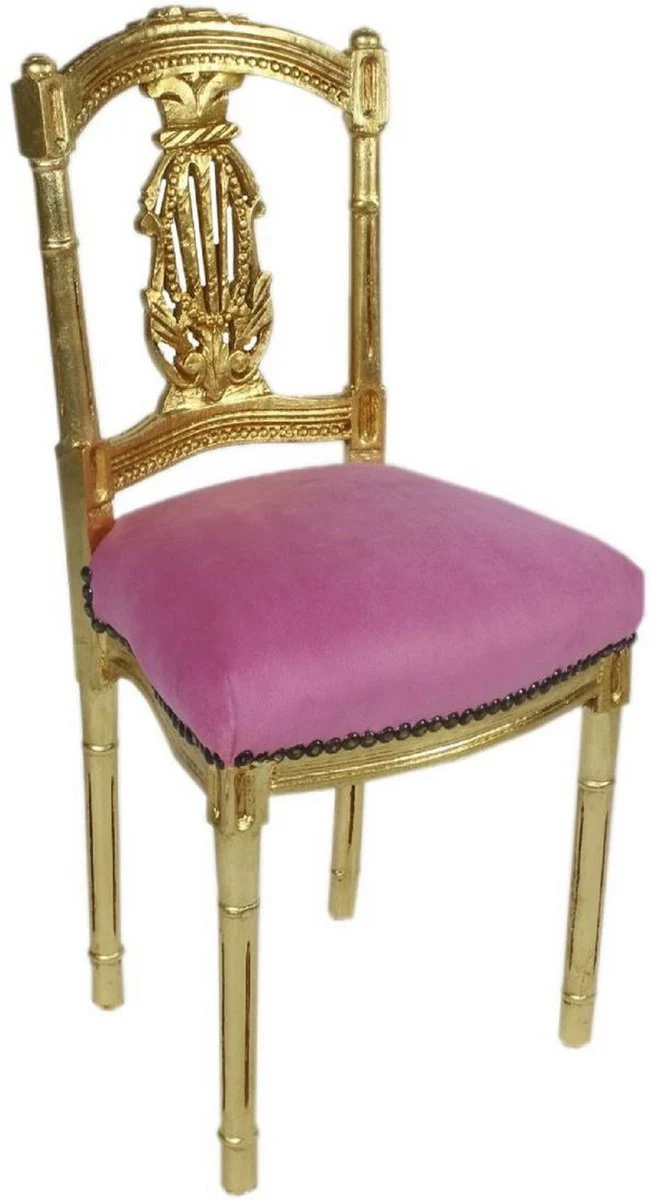 Casa Padrino silla barroco para mujer rosa / oro 40 x 35 x A. 85 cm - Silla hecha a mano de estilo antiguo - Muebles Barrocos