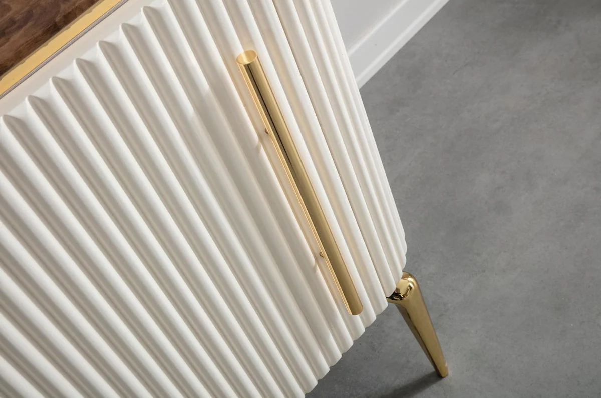 Casa Padrino aparador Art Decó de lujo marrón / blanco / oro 235 x 48 x A. 76 cm - Armario noble con 4 puertas - Muebles Art Deco