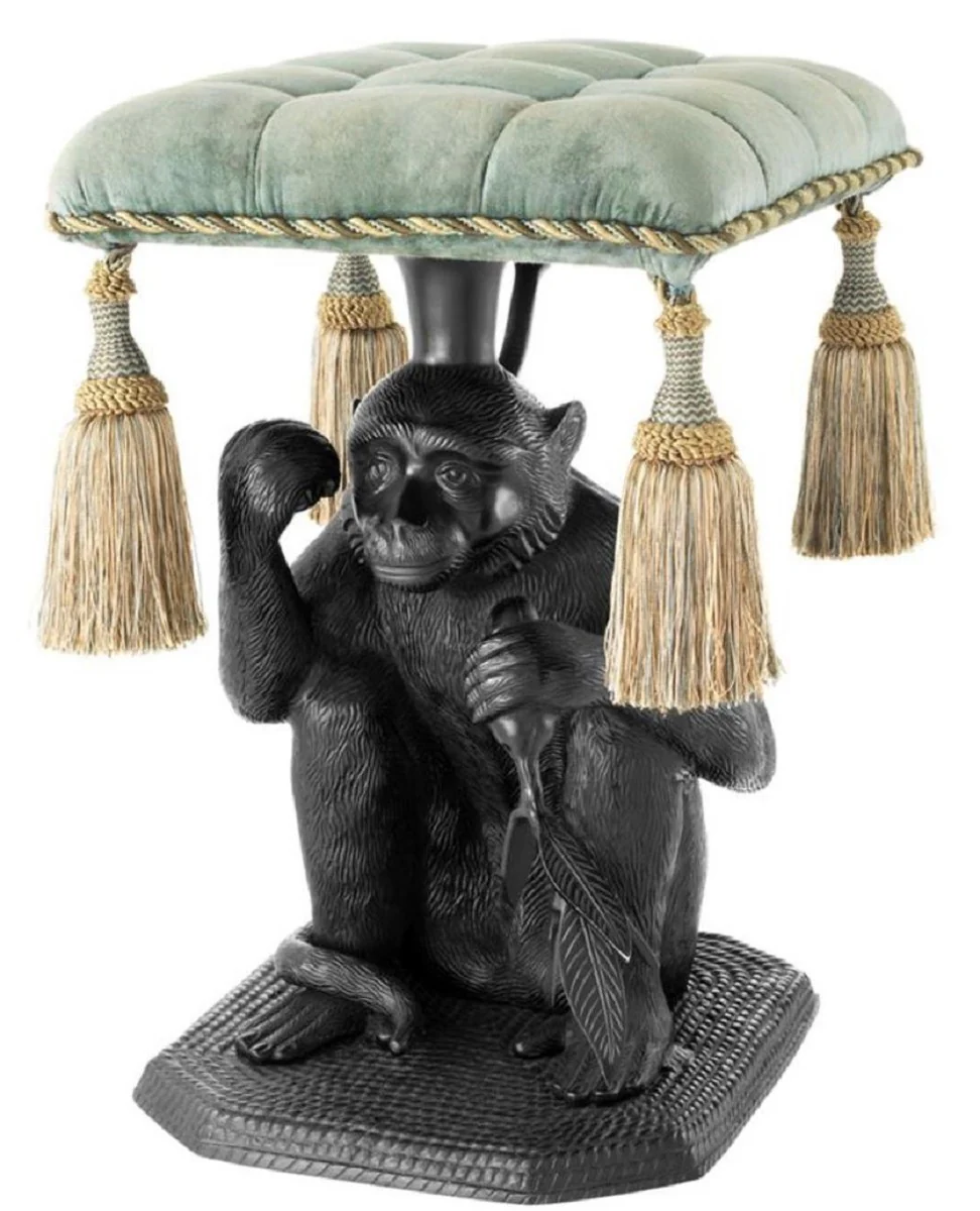 Casa Padrino taburete de dise?o mono negro / turquesa 38 x 43 x H. 58 cm - Muebles de Lujo
