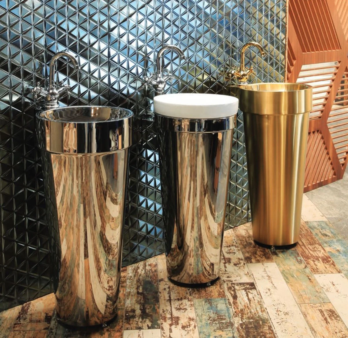 Casa Padrino tocador de lujo de acero inoxidable con lavabo de porcelana plata / blanco - Mueble de ba?o - Colecci¨®n Hotel & Restaurant - Calidad de Lujo