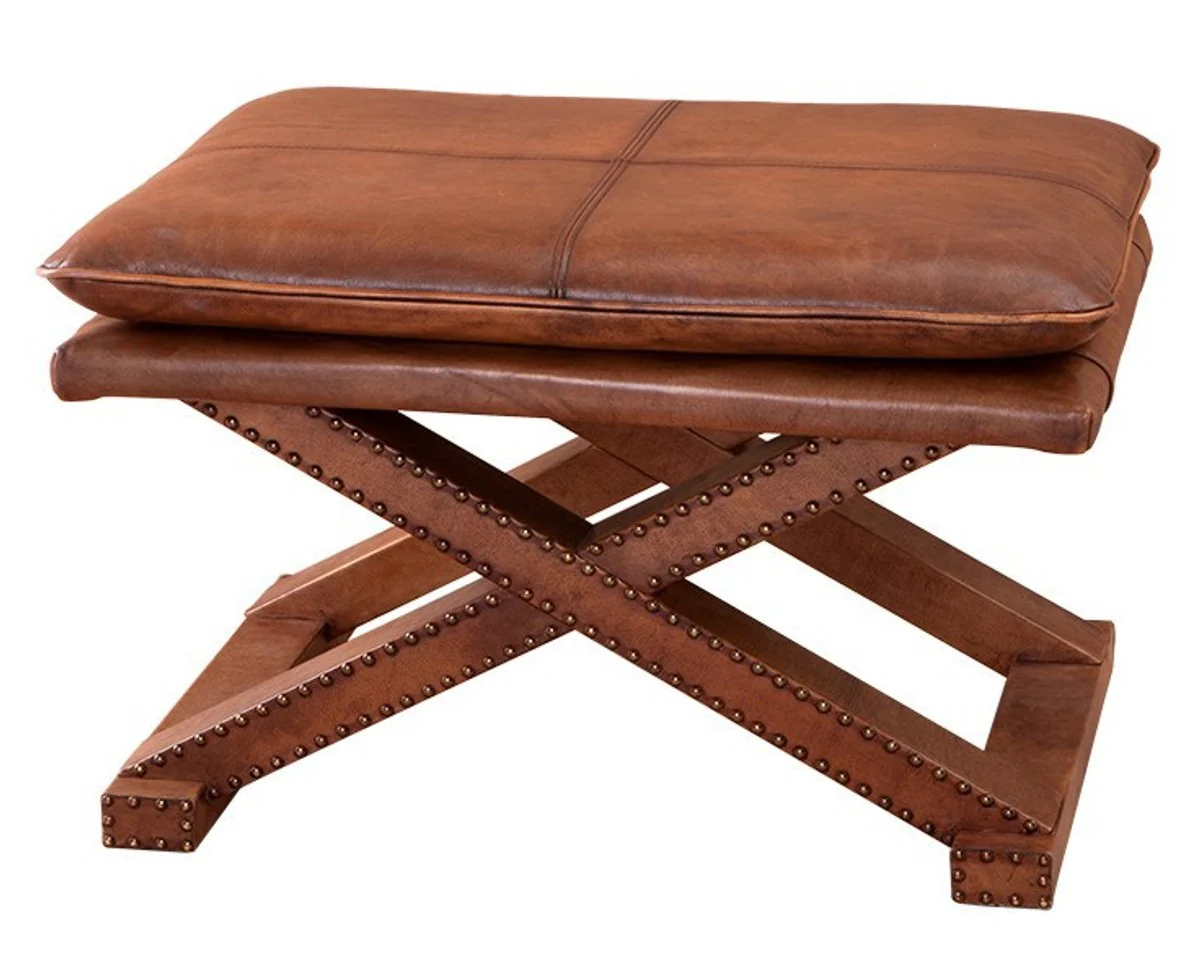 Casa Padrino luxury real leather stools Brown Studded - Leather Furniture