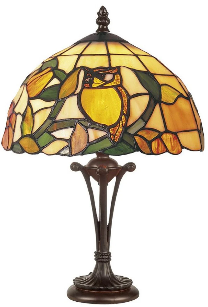 Casa Padrino lámpara de mesa Tiffany de lujo multicolor Ø 25 x A. 47 cm - Lámpara de escritorio Tiffany redonda - Lámpara de taburete Tiffany - Interior de lujo - Luces de lujo - Luces Tiffany