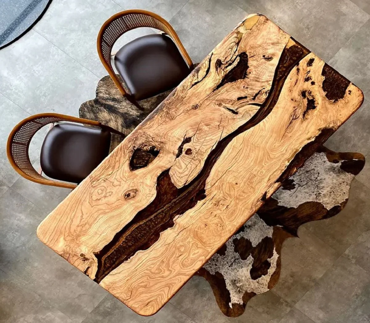 Casa Padrino mesa de comedor de lujo de madera maciza de resina epoxi natural / marr¨®n 200 cm