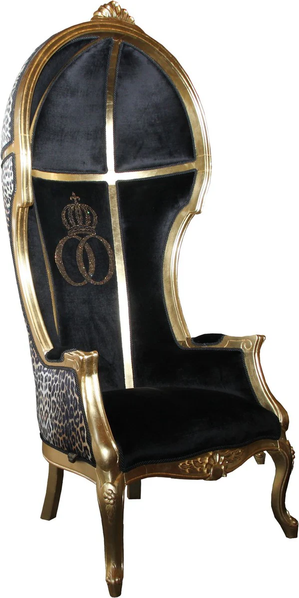 Pomp??s by Casa Padrino Luxury Balloon Silla barroca Isabelle Black / Leopard with glittering crown - Pomp??ser Baroque Butaca dise?ada por Harald Gl??ckler