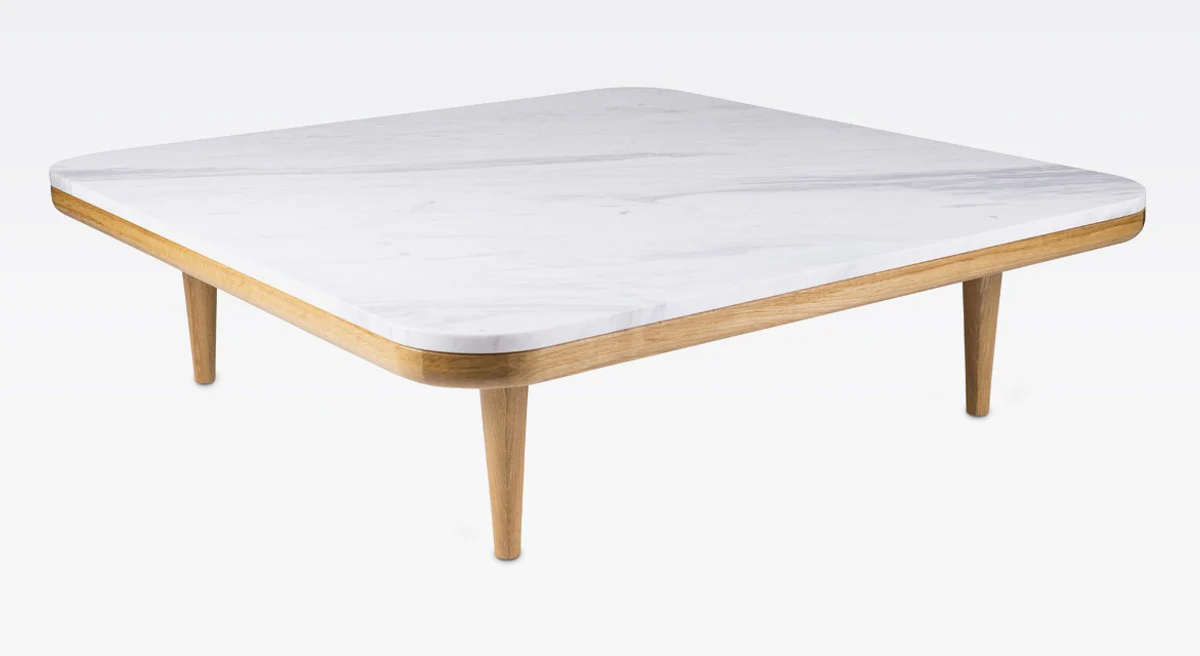 Casa Padrino mesa de centro de lujo blanco / natural 120 x 120 x A. 35 cm - Mesa de caf¨¦ moderna de roble con encimera de m¨¢rmol Volakas - Muebles de sala