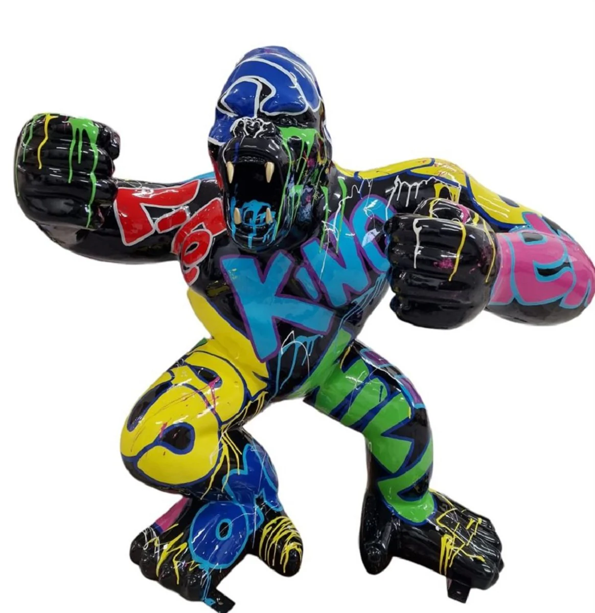 Casa Padrino escultura decorativa XXL de lujo mono gorila negro / multicolor A. 85 cm - Gran escultura decorativa - Figura decorativa XXL - Figura animal de lujo XXL