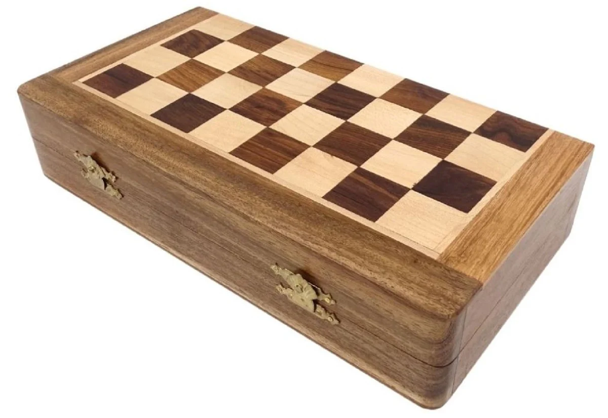 Casa Padrino conjunto de ajedrez de lujo marrón / beige 25 x 25 cm - Ajedrez de madera plegable - Tablero de ajedrez de madera con piezas de ajedrez de madera - Accesorios de lujo