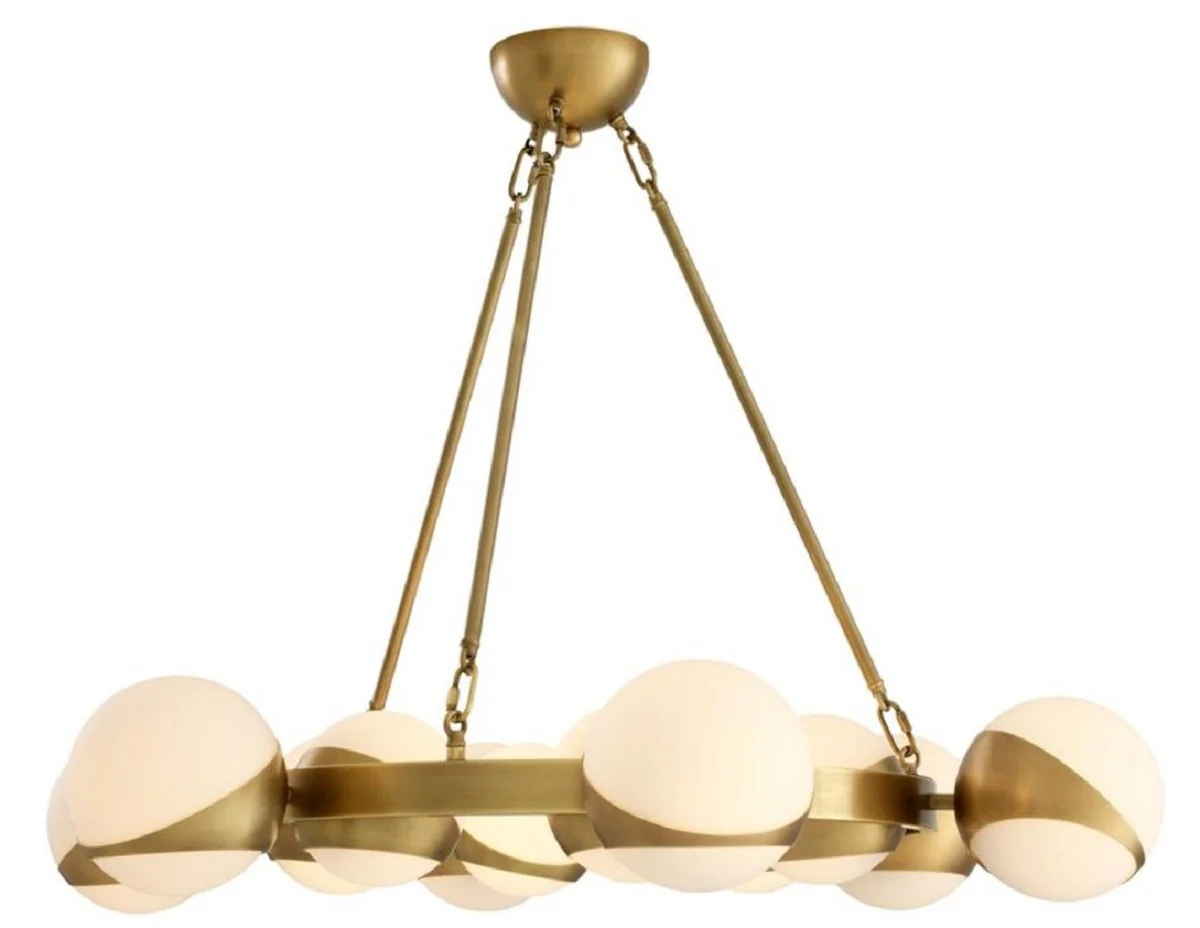 Casa Padrino araña de lujo latón antiguo / blanco Ø 96 x H. 73 cm - Muebles de Lujo