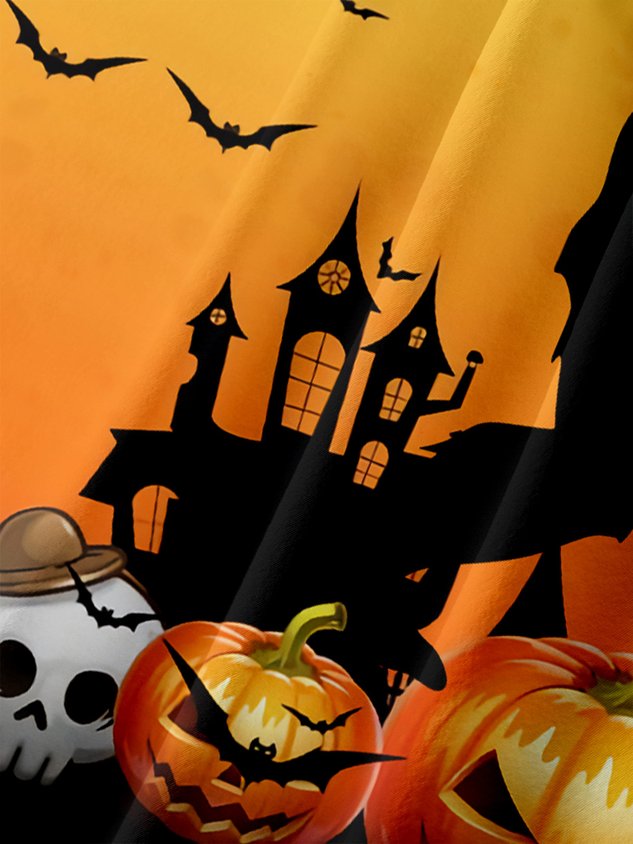 Halloween Bigfoot Chest Pocket Short Sleeve Casual Shirt