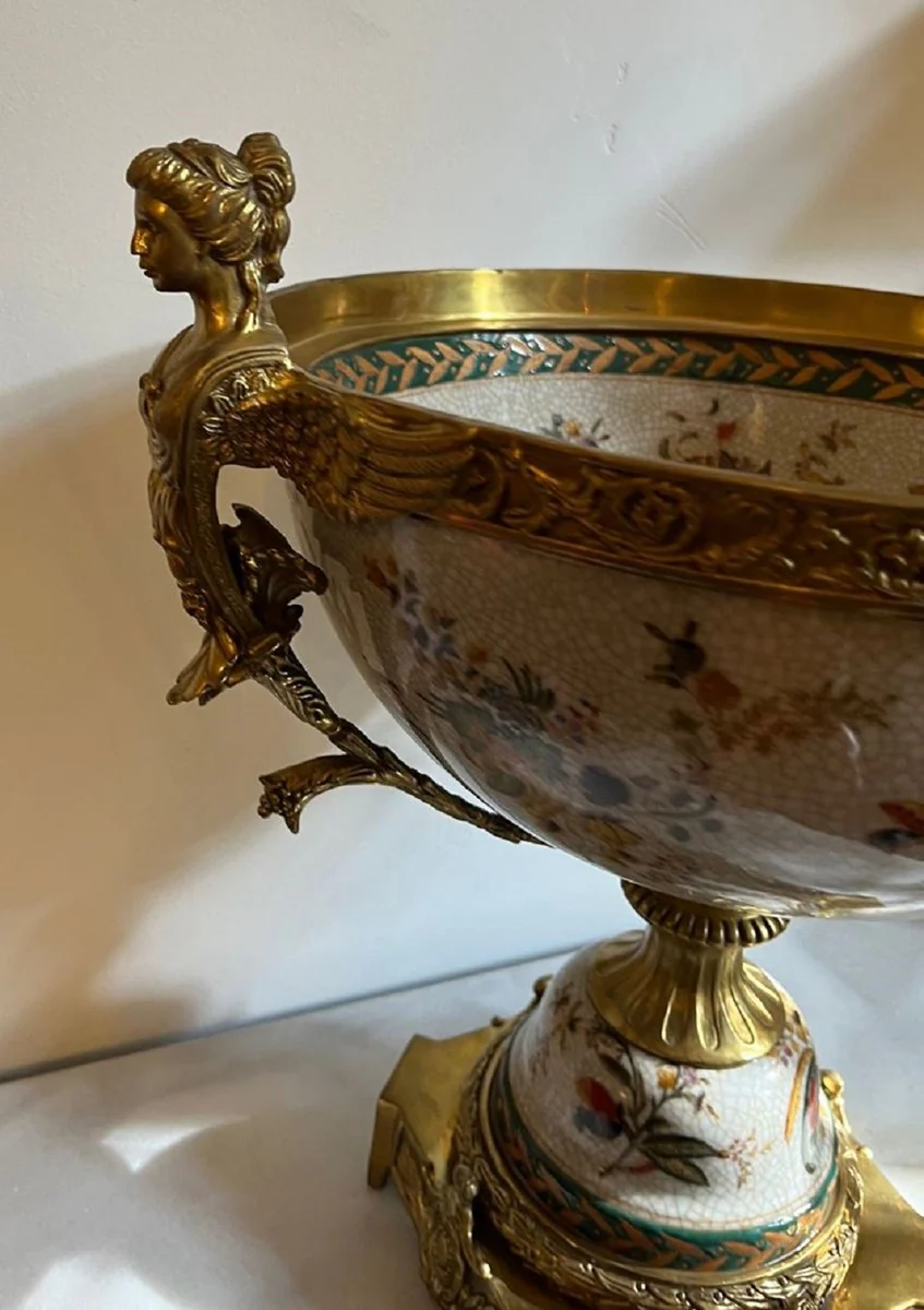 Casa Padrino cuenco de porcelana Art Nouveau multicolor / latón 40 x A. 42 cm - Magnífico cuenco de porcelana - Accesorios Decorativos Barrocos y Art Nouveau