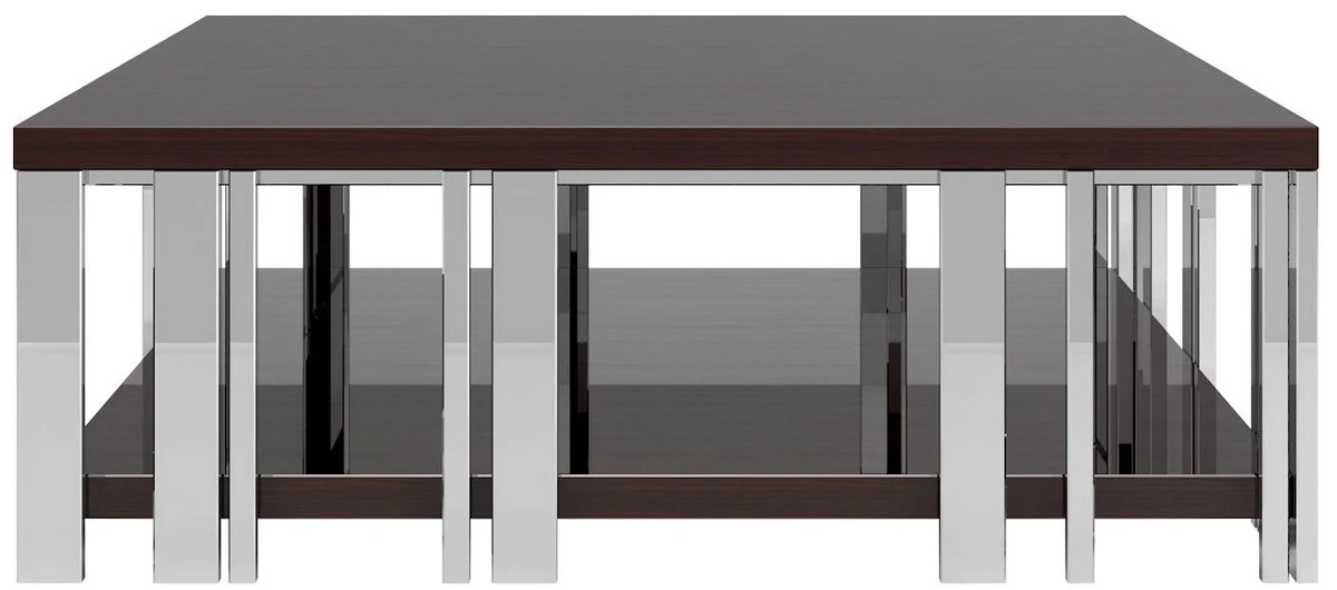 Casa Padrino mesa de centro Art Deco de lujo marr¨®n oscuro / plata 120 x 120 x A. 45 cm - Noble mesa de sal¨®n - Muebles Art Deco - Calidad de Lujo