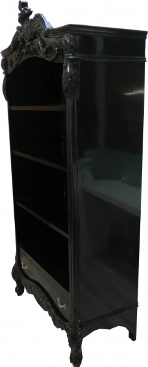 Casa Padrino Baroque bookcase Black glossy / Silver B 85 x H 190 cm bookcase shelving cabinet