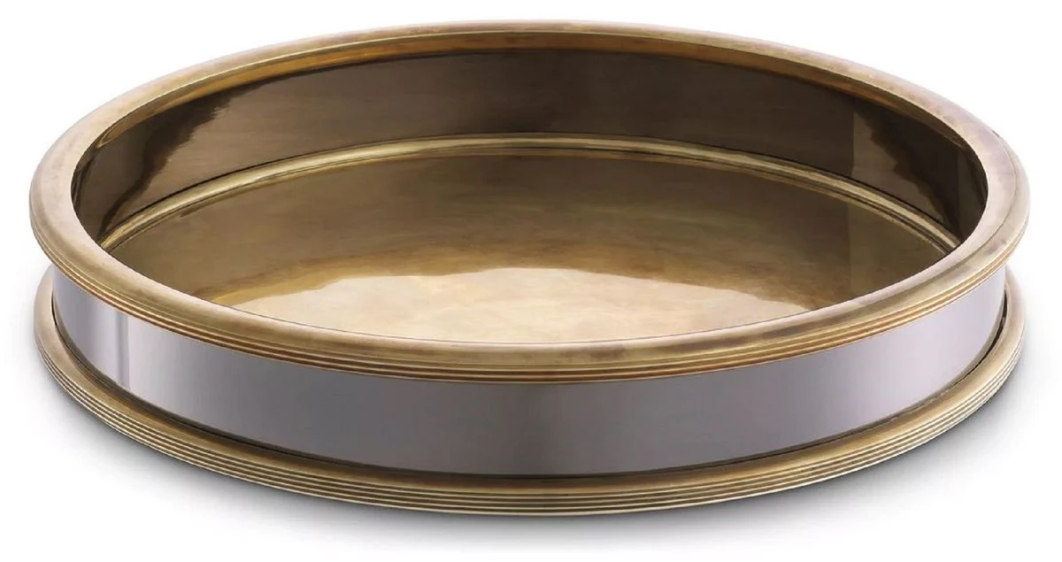 Casa Padrino bandeja de servir de lujo lat¨®n vintage / plata-negro ? 34 x A. 5 cm - Bandeja redonda de lat¨®n - Accesorios Gastronom¨ªa y Restauraci¨®n - Accesorios de Lujo