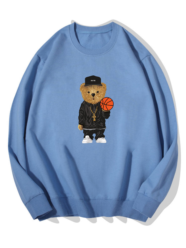 Basketball Bear Print Cotton Sweatshirt
