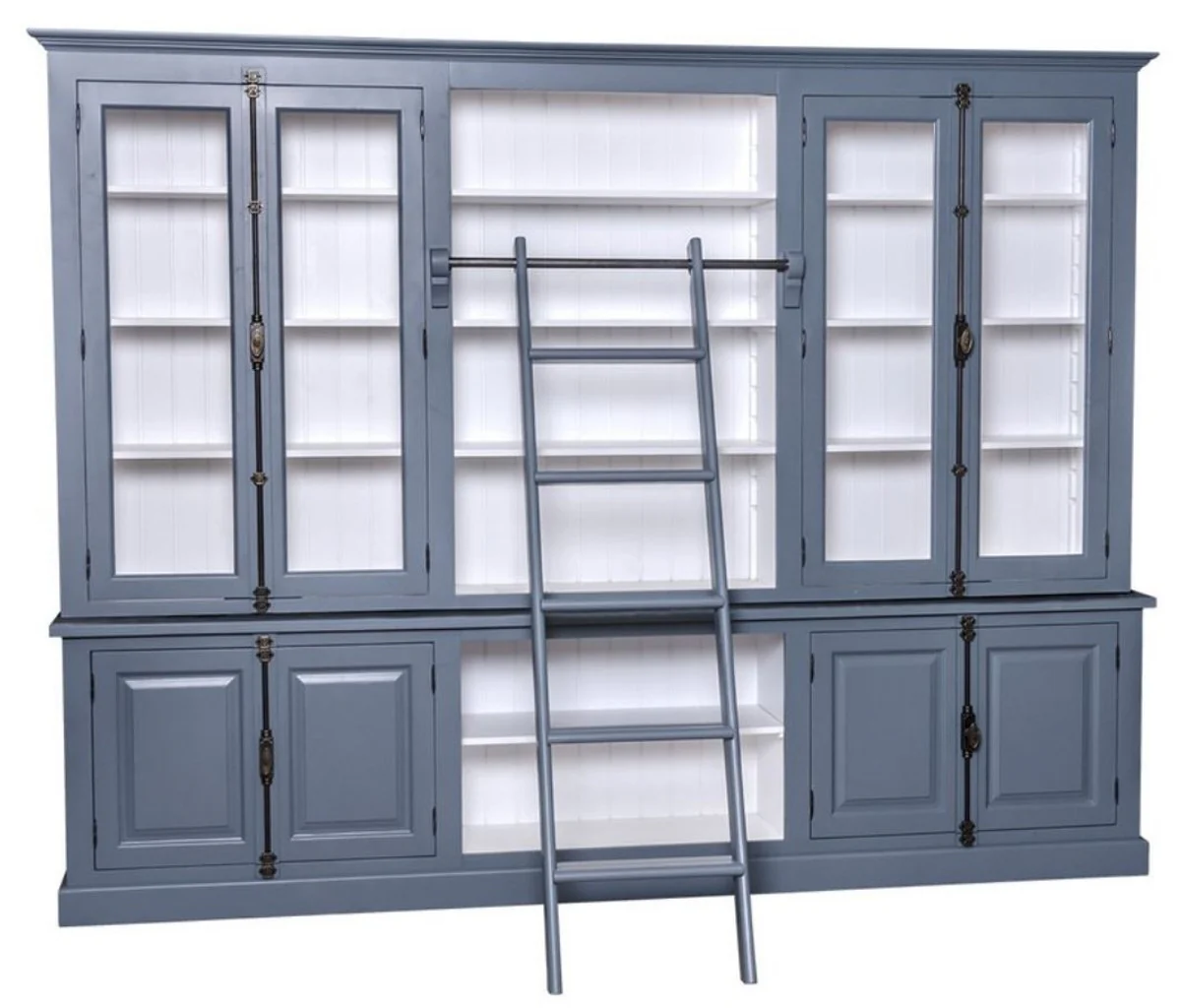 Casa Padrino gabinete de libros de estilo country con cabezal azul / blanco 300 x 50 x H. 230 cm - Muebles de Estilo Rural