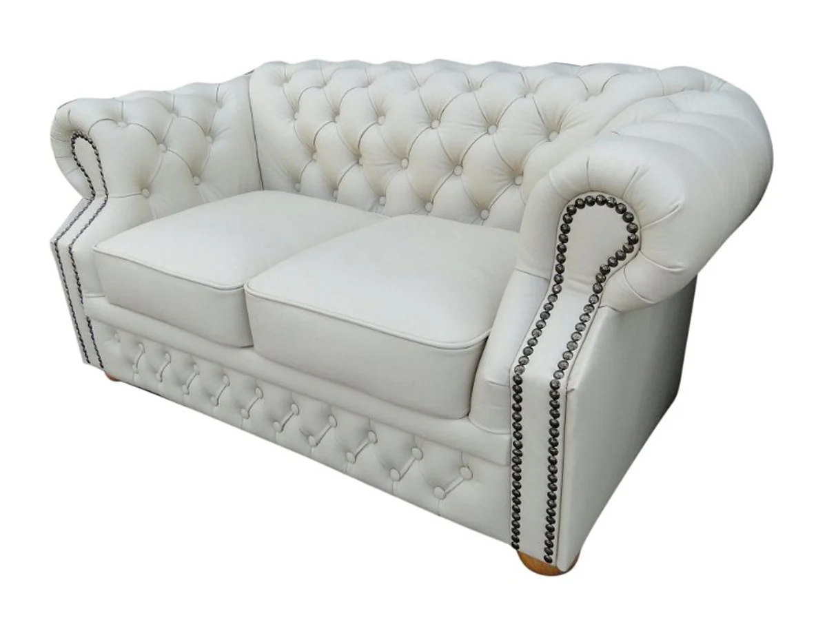 Casa Padrino sof¨¢ 2 plazas de cuero genuino blanco 160 x 90 x H. 78 cm - Muebles Chesterfield