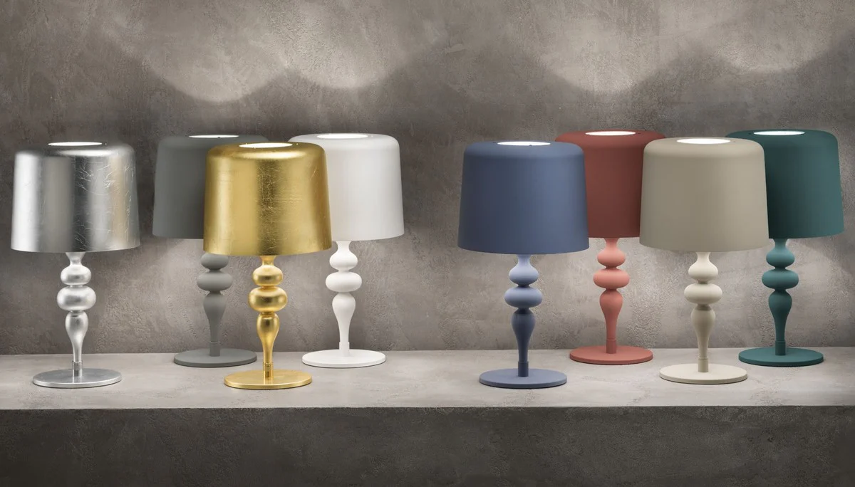 Casa Padrino lámpara de mesa Art Deco de lujo plata Ø 50 x A. 180 cm - Lámpara de escritorio Art Deco redonda con pantalla de aluminio - Lámparas de mesa de lujo - Calidad de lujo - Hecho en Italia