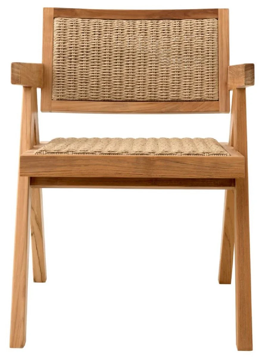 Casa Padrino Silla de Comedor de Teca de Lujo con Reposabrazos Natural 56 x 65,5 x A. 78 cm - Silla de Jard¨ªn - Muebles de Jard¨ªn - Muebles de Comedor - Muebles de Teca de Lujo