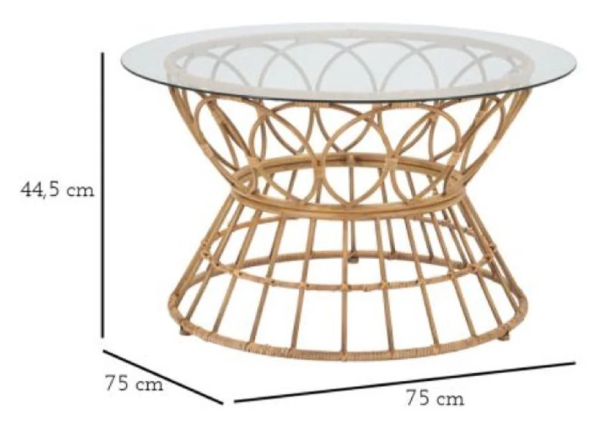 Casa Padrino mesa de centro de lujo con tapa de vidrio natural ? 75 cm - Muebles de sal¨®n