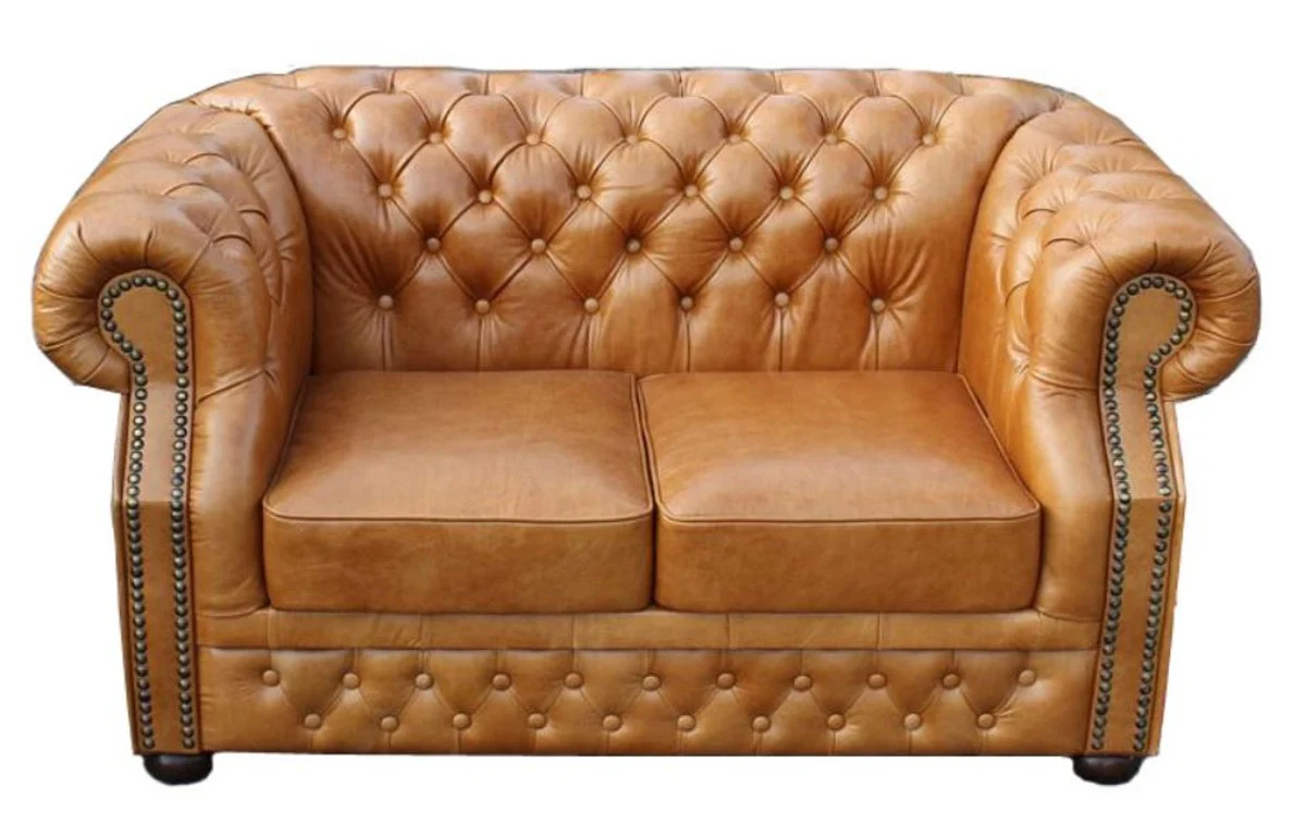 Casa Padrino lujo genuino cuero sof¨¢ 2 plazas marr¨®n claro 180 x 90 x H. 80 cm - Muebles Chesterfield