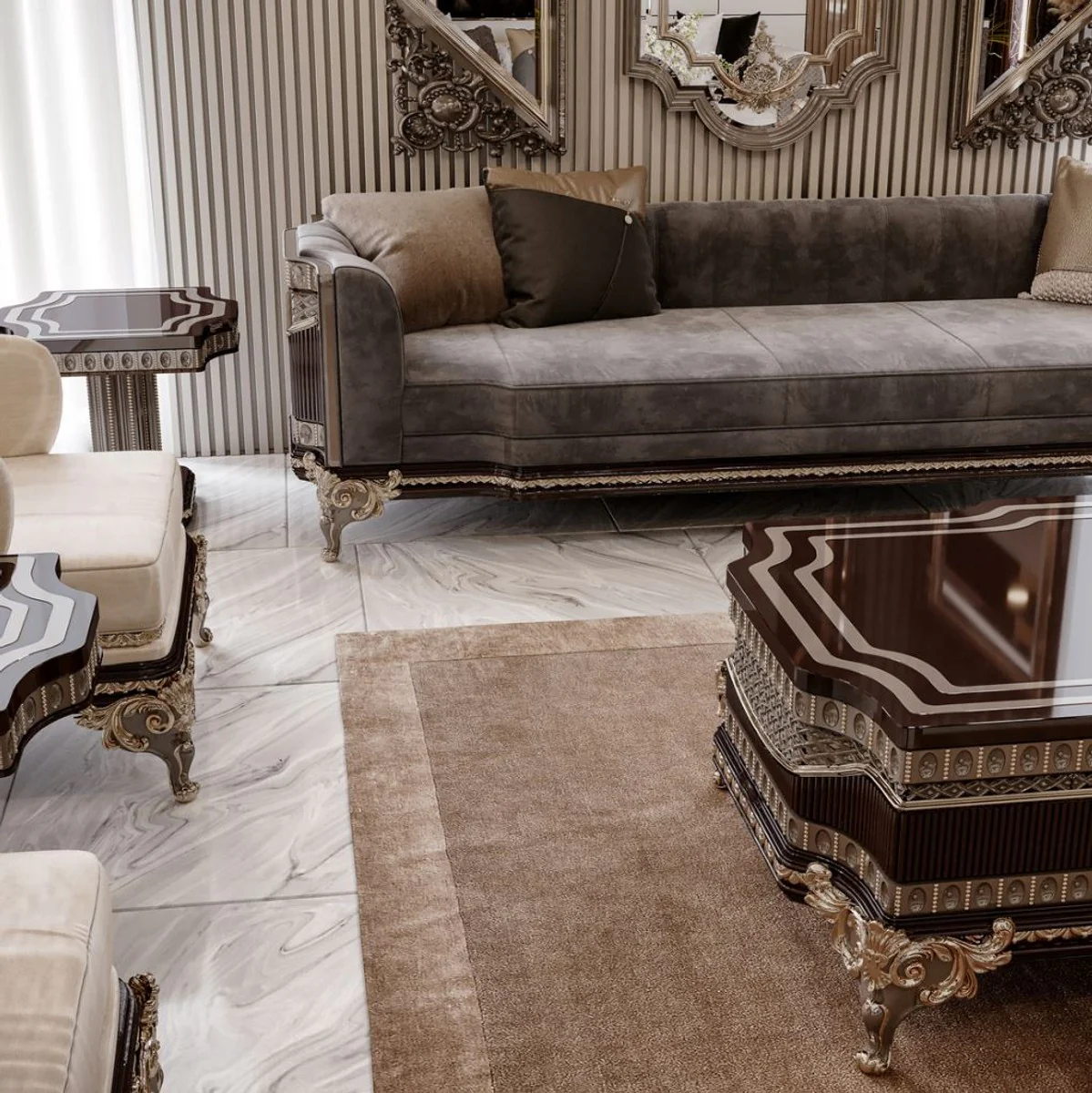 Casa Padrino mesa de centro barroco de lujo marr¨®n oscuro / gris / oro 156 cm