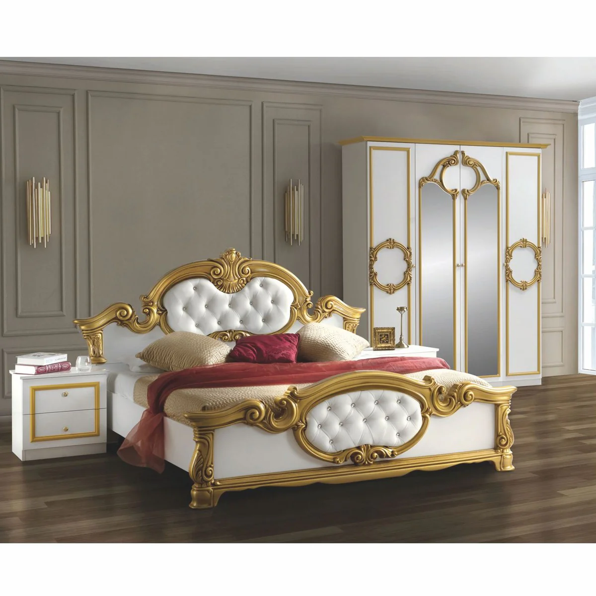 Casa Padrino armario de dormitorio barroco de lujo blanco / oro 177 cm - Muebles de dormitorio barrocos
