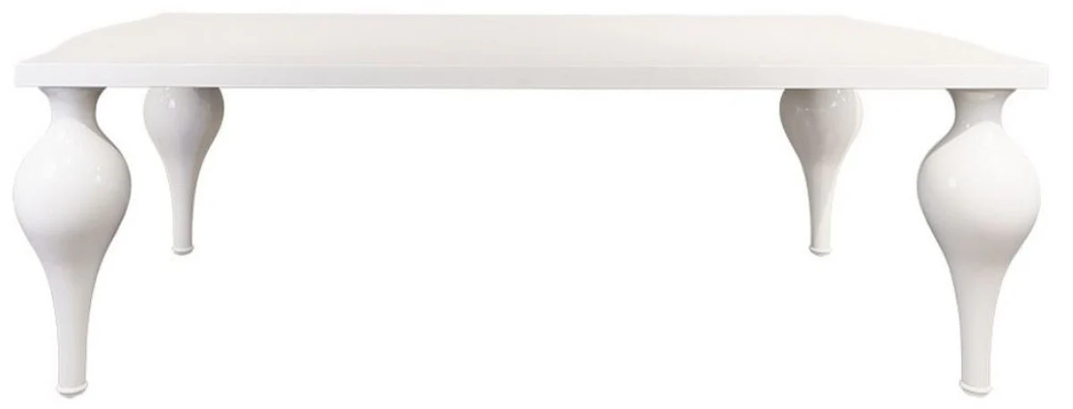 Casa Padrino mesa de comedor neocl¨¢sica blanco alto brillo 220 x 110 x A. 75,5 cm - Mesa de cocina de madera maciza - Muebles de comedor de estilo neocl¨¢sico