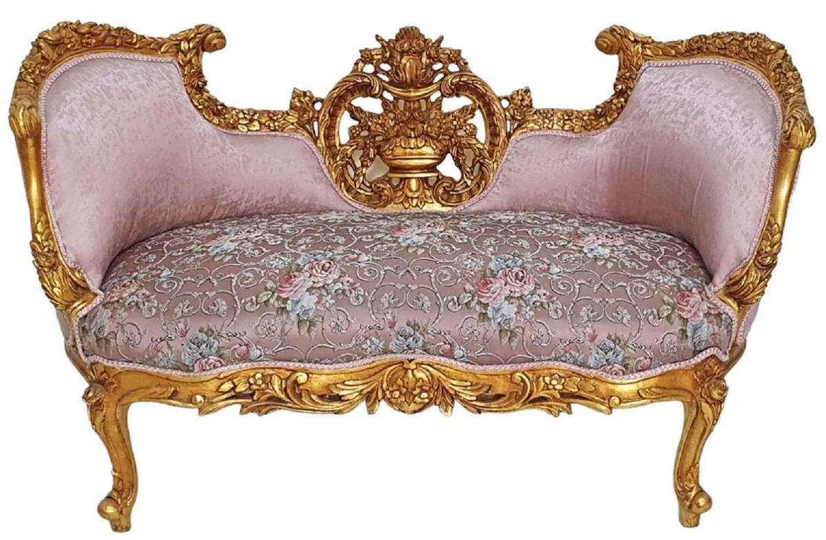 Casa Padrino sof¨¢ barroco rosa / multicolor / oro - Magn¨ªfico sof¨¢ de sal¨®n de estilo barroco - Muebles de sal¨®n de estilo barroco - Muebles barrocos - Interiores barrocos