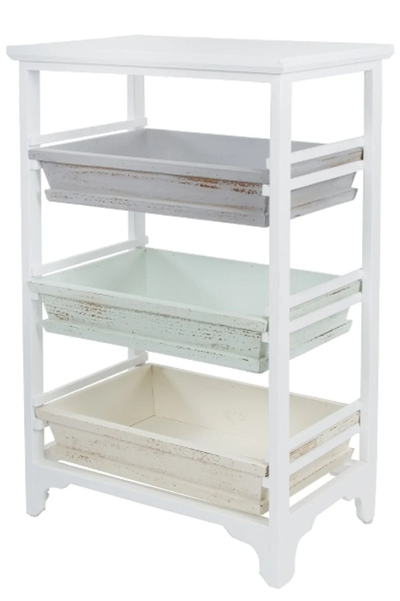 Casa Padrino Armario Estilo Rural Blanco / Multicolor 54 x 32 x H. 86 cm - Estante Shabby Chic Hecho a Mano con 3 Compartimentos