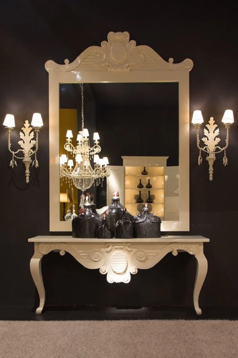 Casa Padrino consola barroco de lujo blanco 200 x 45 x A. 85 cm - Consola de madera maciza hecha a mano - Muebles de Hotel Barroco - Calidad de Lujo