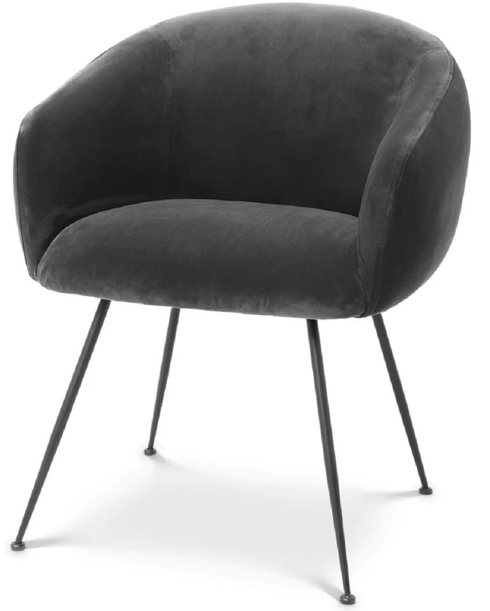 Casa Padrino silla de comedor de lujo con reposabrazos gris / negro 61 x 60 x A. 79 cm - Silla de cocina con terciopelo fino - Muebles de comedor - Muebles de cocina - Muebles de lujo