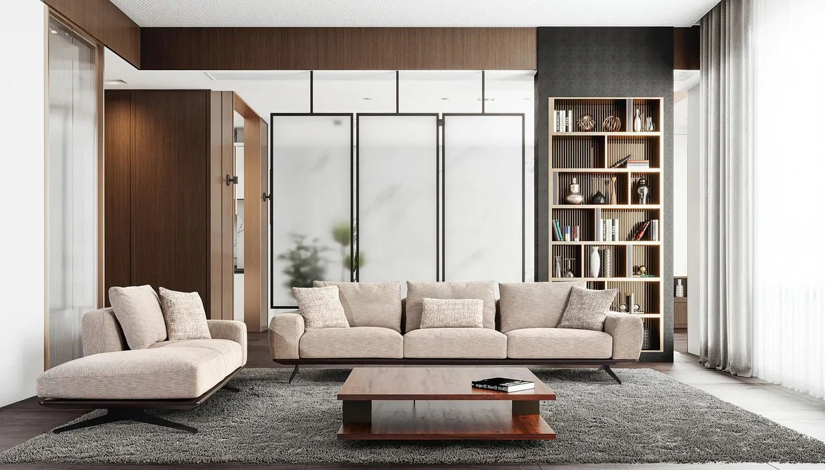 Casa Padrino sof¨¢ de lujo beige / marr¨®n oscuro 320 x 100 x A. 70 cm - Sof¨¢ de sal¨®n - Sof¨¢ de hotel - Muebles de sal¨®n - Muebles de hotel - Muebles de lujo - Interiores de lujo