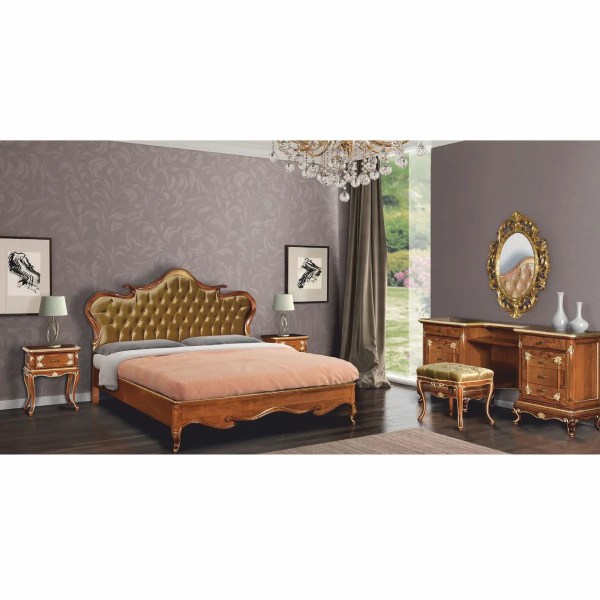 Casa Padrino conjunto de tocador de dormitorio barroco de lujo marr¨®n / oro - Muebles barrocos - Hecho en Italia