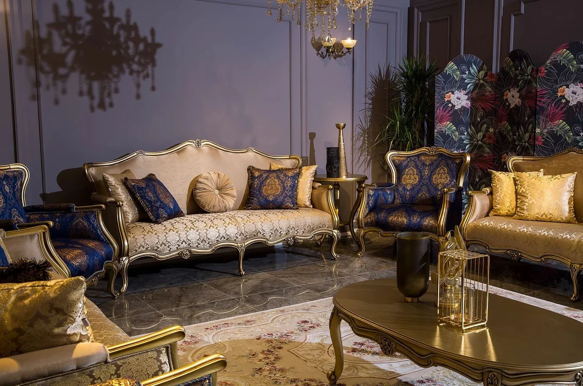 Casa Padrino mesa de centro barroco de lujo oro 129 x 81 x A. 45 cm - Mesa de sal¨®n ovalada de madera maciza - Muebles de estilo barroco